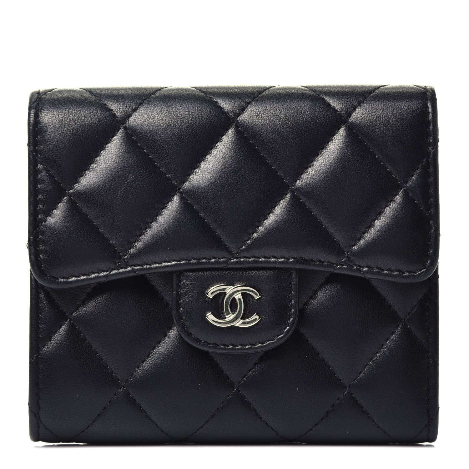 Chanel Lambskin Quilted Compact Flap Wallet Black 1 of 7