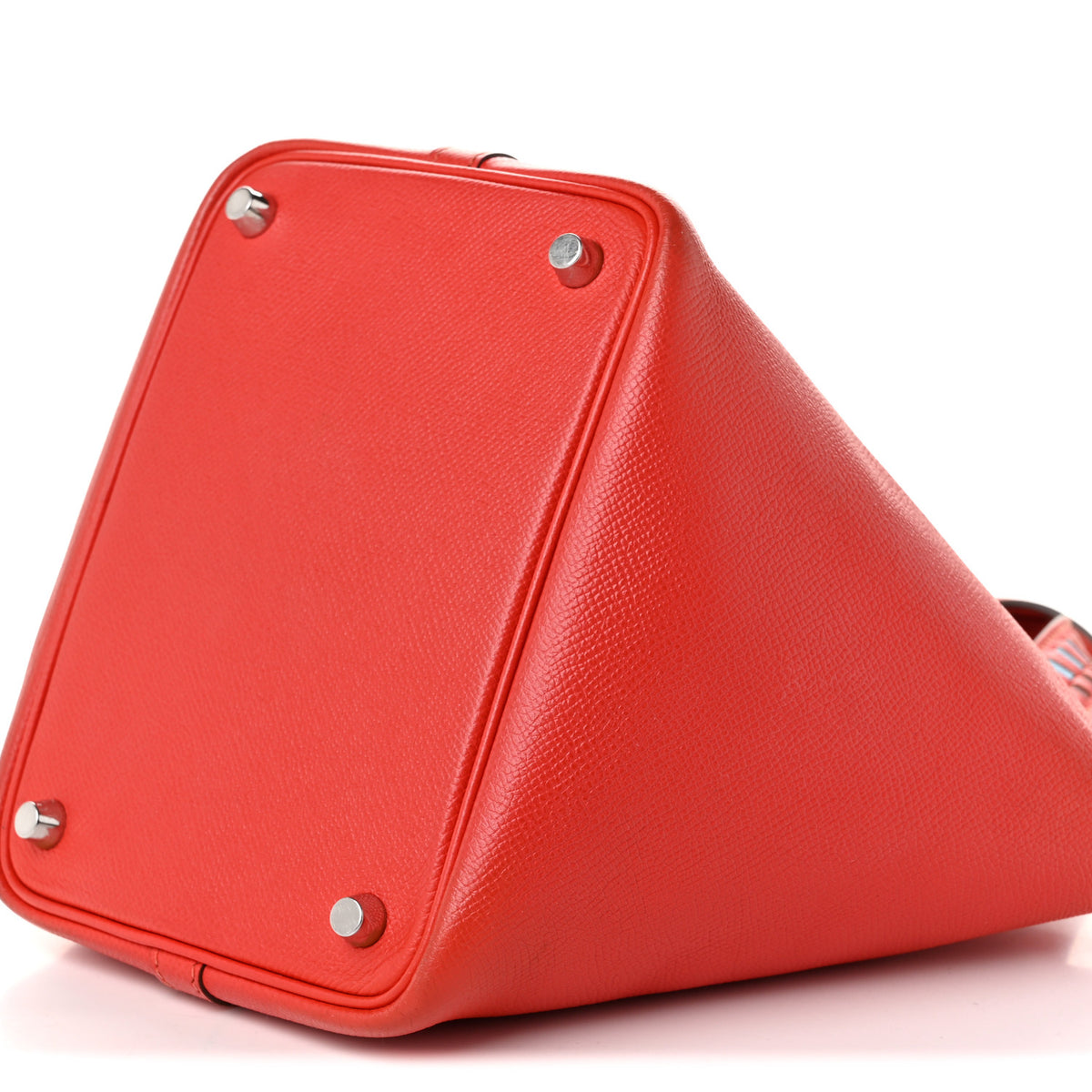 Hermes Epsom Tressage De Cuir Picotin Lock 18 PM Capucine Celeste Rouge H 10 of 10
