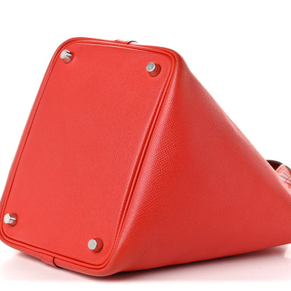 Hermes Epsom Tressage De Cuir Picotin Lock 18 PM Capucine Celeste Rouge H 10 of 10