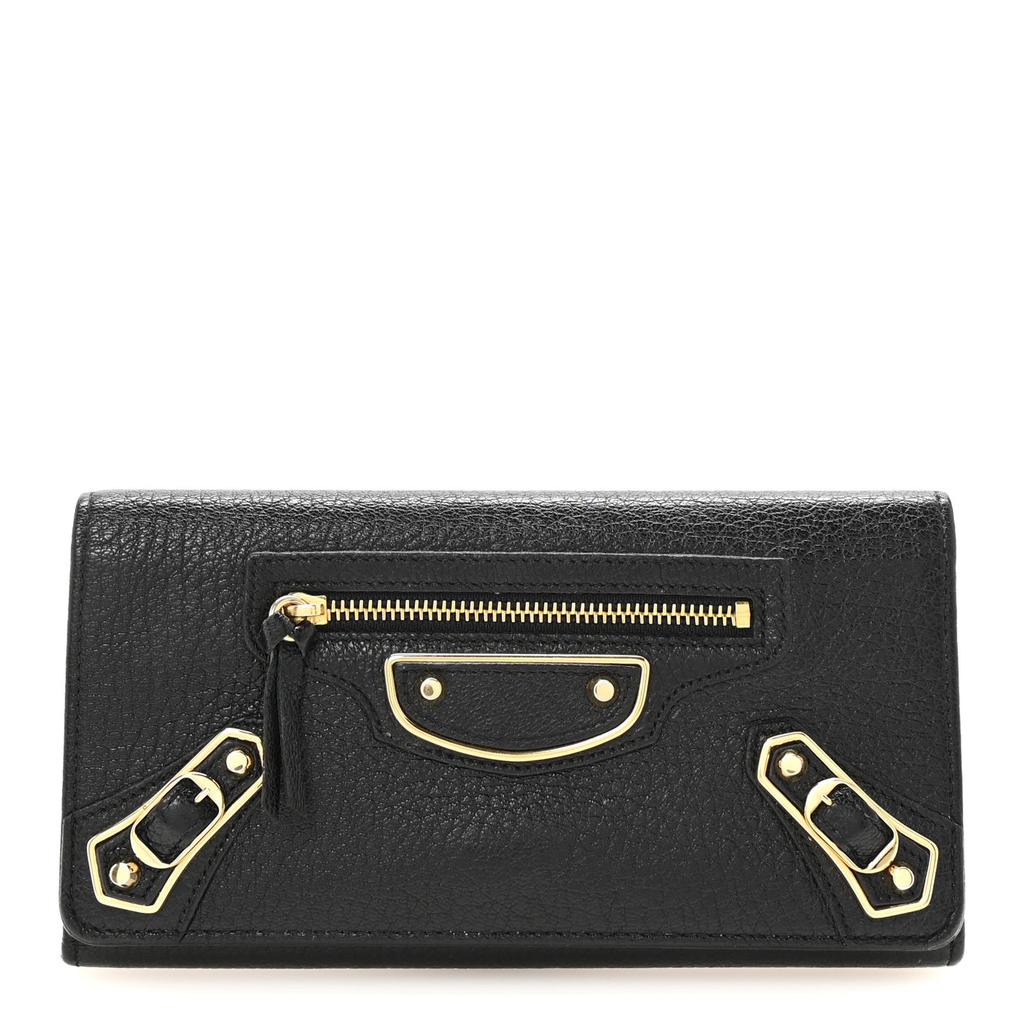 Chevre Gold Metallic Edge Hardware Money Wallet Black