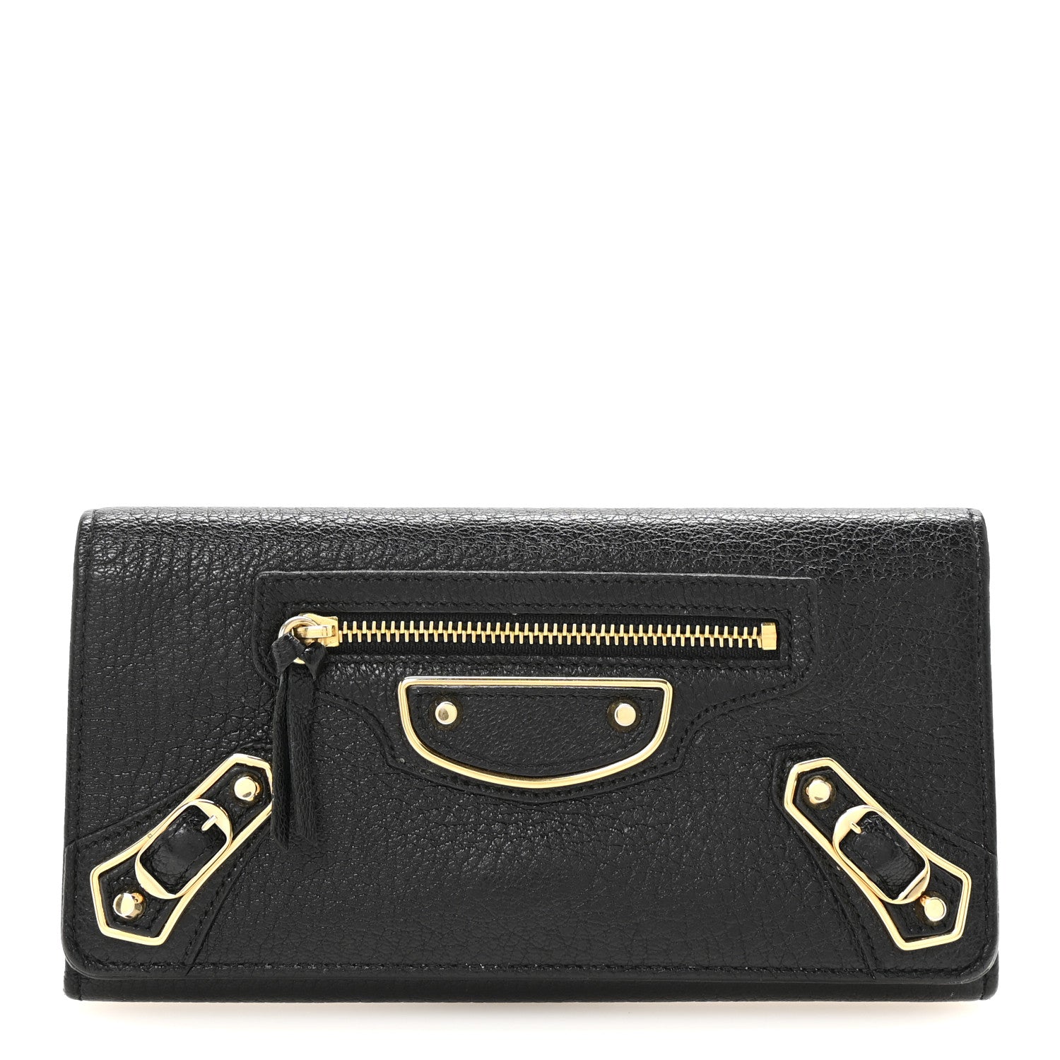 Balenciaga Chevre Gold Metallic Edge Hardware Money Wallet Black 1 of 6