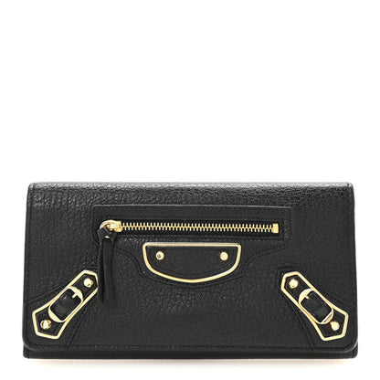 Balenciaga Chevre Gold Metallic Edge Hardware Money Wallet Black 1 of 6