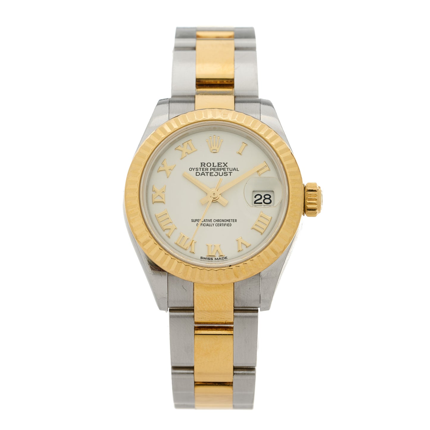 Stainless Steel 18K Yellow Gold 28mm Oyster Perpetual Datejust Watch Silver Roman 279173