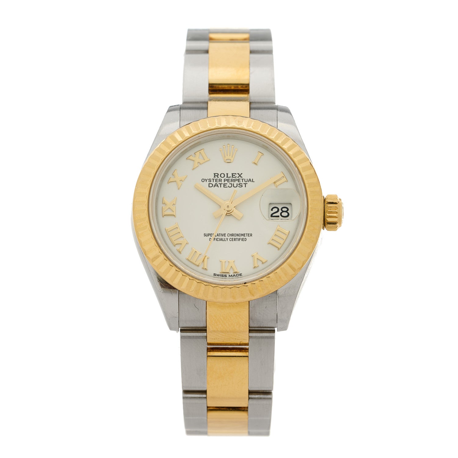 Rolex Stainless Steel 18K Yellow Gold 28mm Oyster Perpetual Datejust Watch Silver Roman 279173 1 of 5