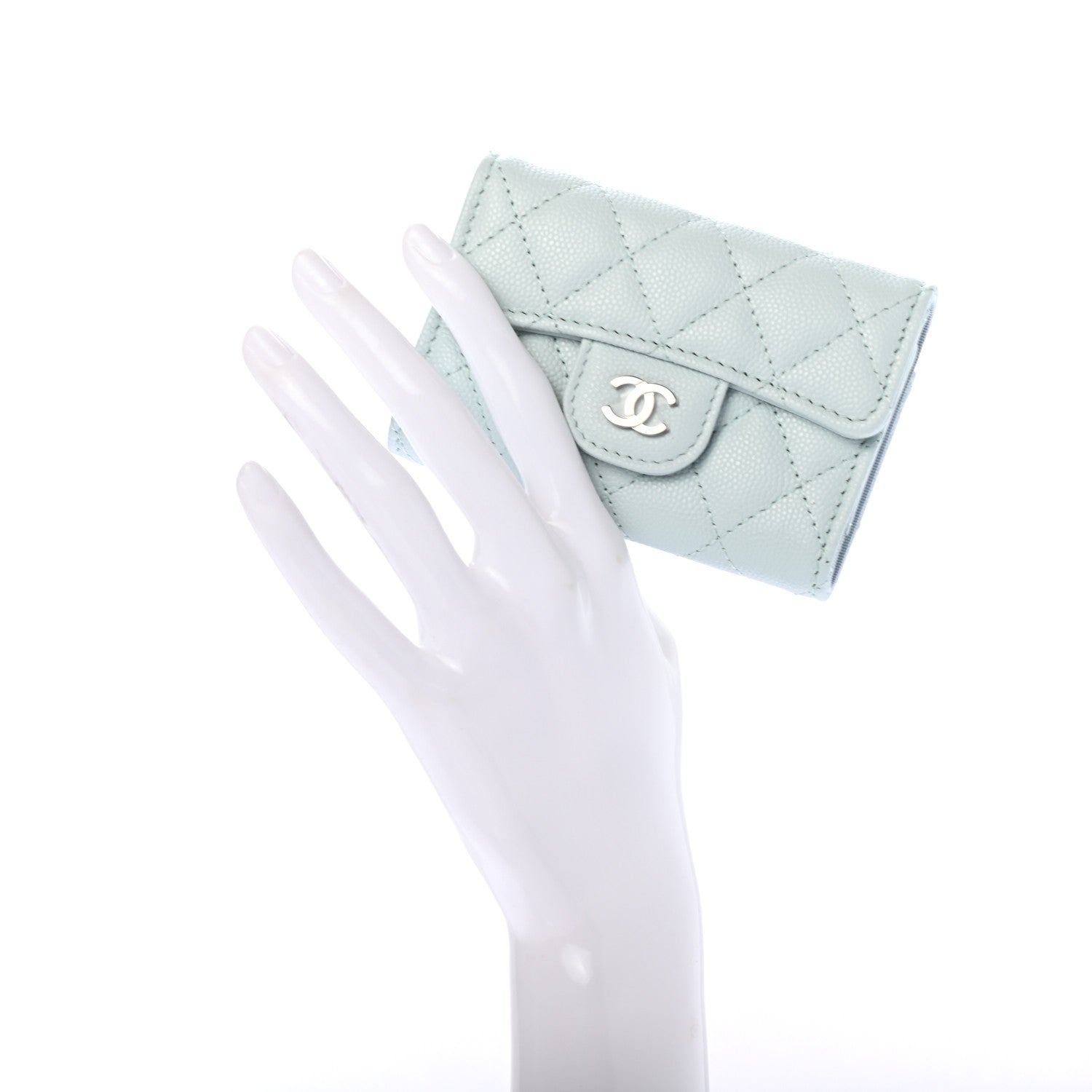 Chanel Caviar Quilted Classic 4 Key Holder Wallet Light Blue 2 of 9