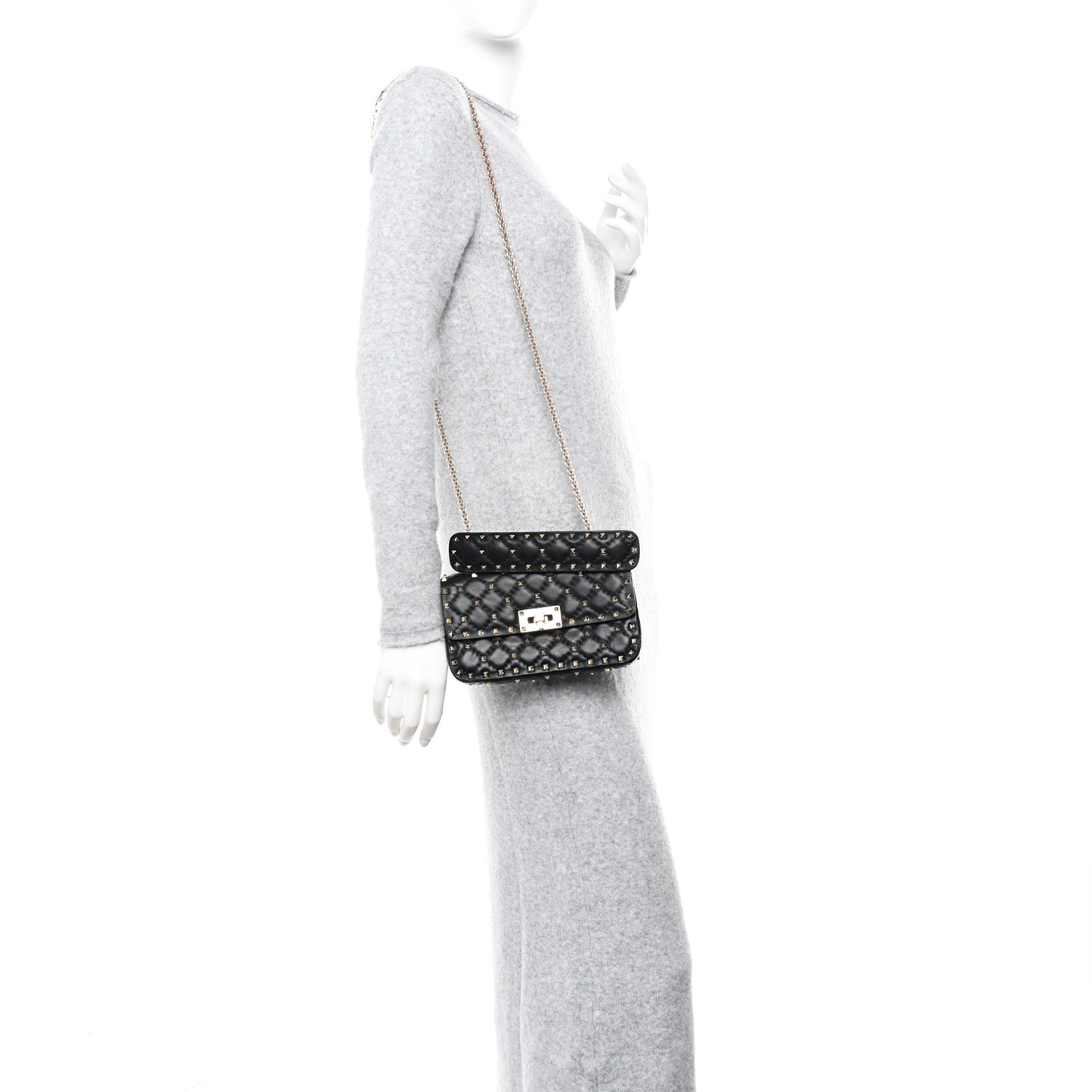 Lambskin Small Rockstud Spike Shoulder Bag Black