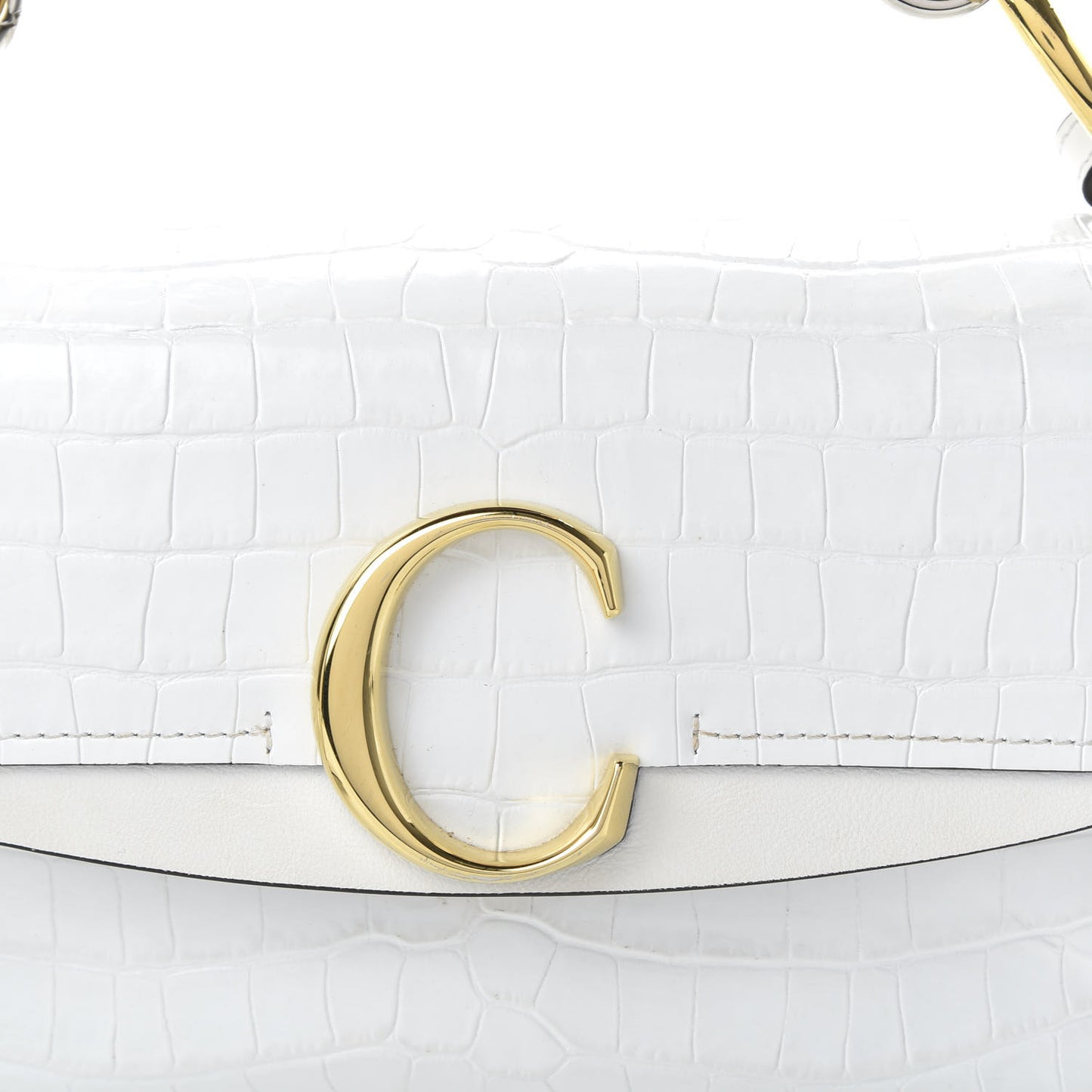 Calfskin Crocodile Embossed Small C Double Carry Brilliant White
