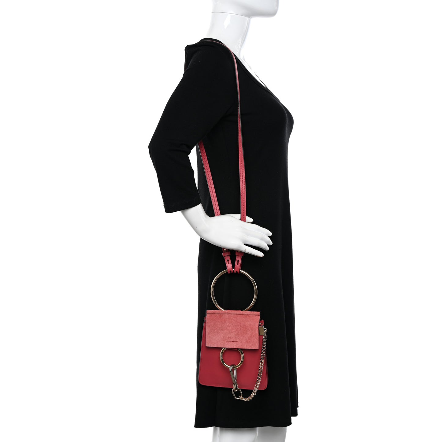 Suede Calfskin Mini Faye Bracelet Bag Scarlet Pink