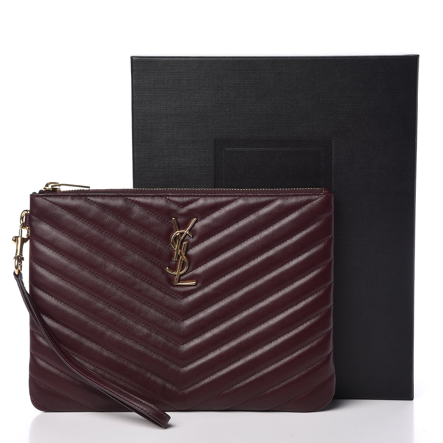 Saint Laurent Calfskin Matelasse Chevron Monogram A5 Wristlet Bordeaux 10 of 10
