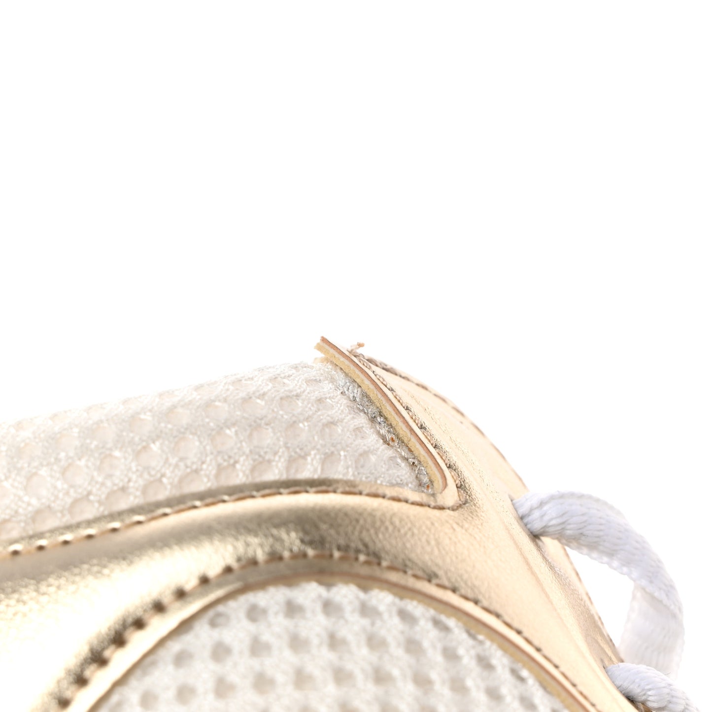 Fabric Laminated Calfskin Stretch CC Womens Sneakers 38 White Gold Silver
