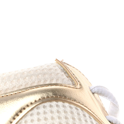 Chanel Fabric Laminated Calfskin Stretch CC Womens Sneakers 38 White Gold Silver 11 of 15