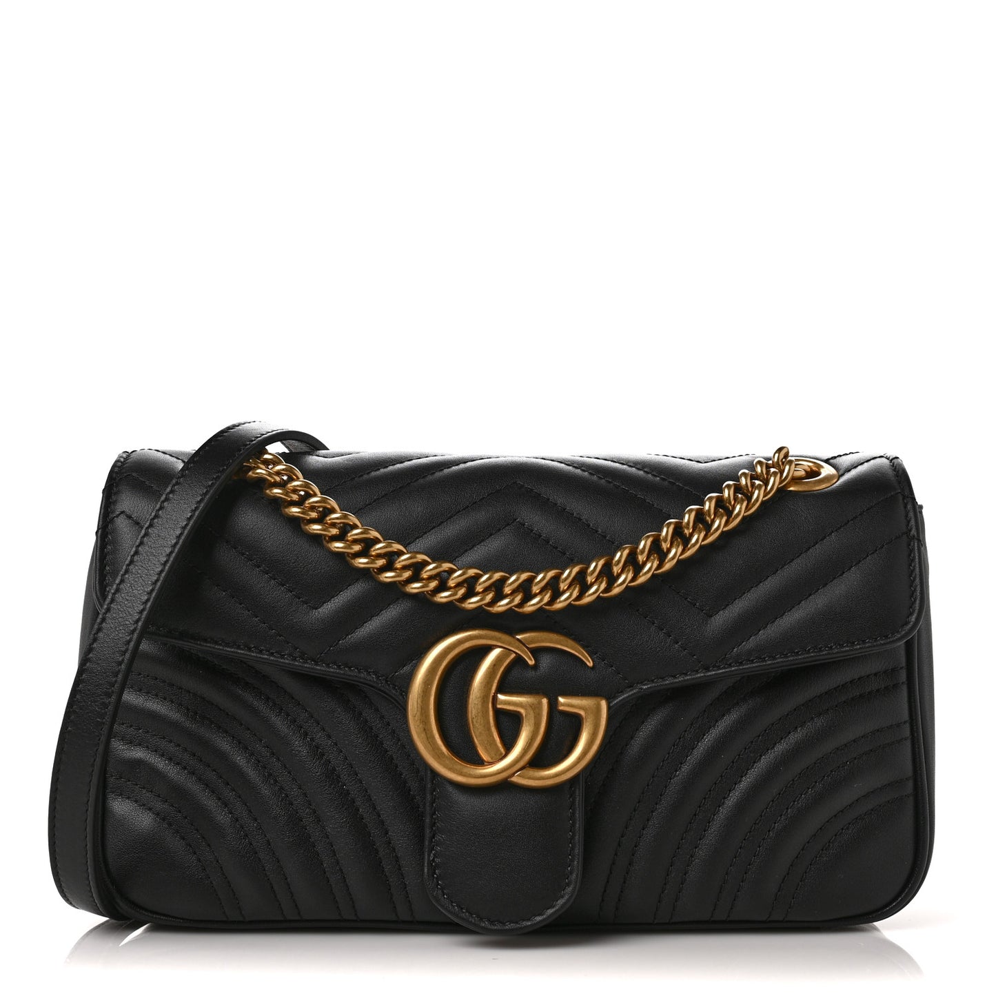 Calfskin Matelasse Small GG Marmont Shoulder Bag Black