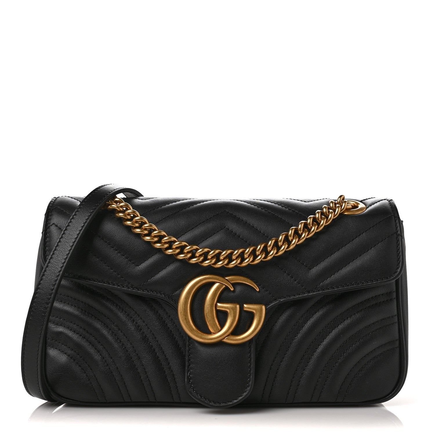 Gucci Calfskin Matelasse Small GG Marmont Shoulder Bag Black 1 of 9