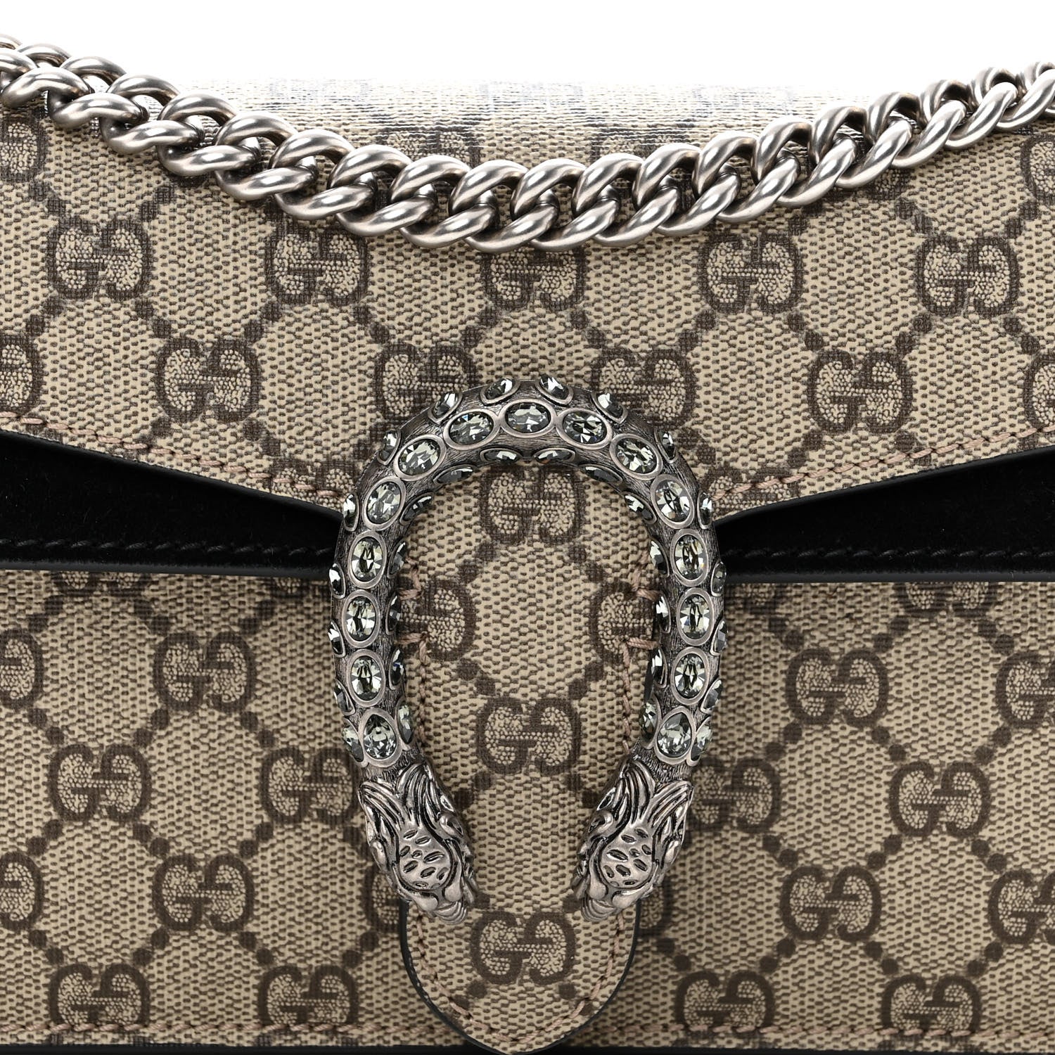 Gucci GG Supreme Monogram Suede Crystal Small Dionysus Shoulder Bag Beige Ebony Black 7 of 9