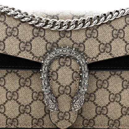 Gucci GG Supreme Monogram Suede Crystal Small Dionysus Shoulder Bag Beige Ebony Black 7 of 9
