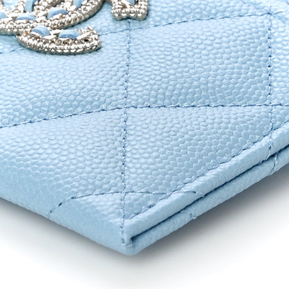 Chanel Caviar Quilted Crystal Card Holder Light Blue 11 of 12