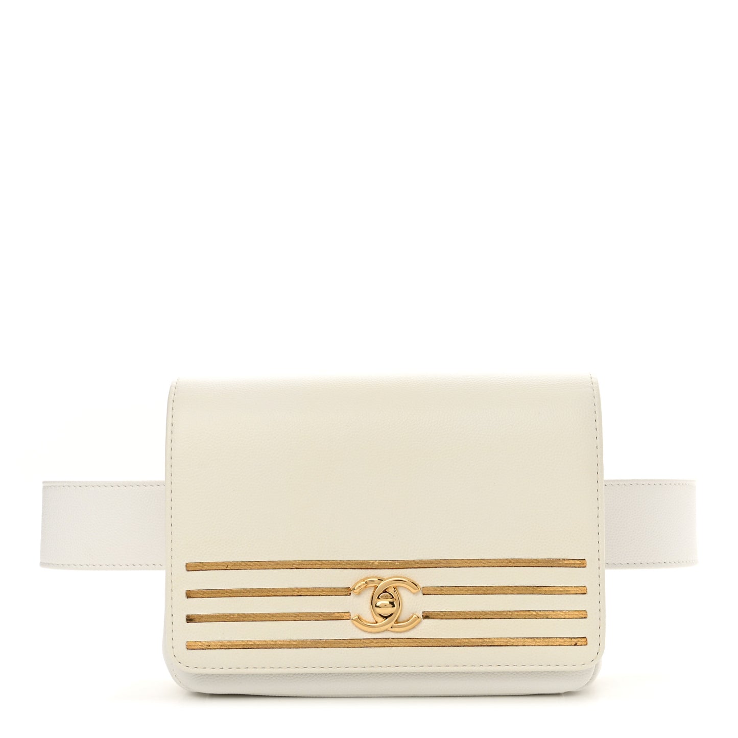 Grained Calfskin Embroidered Captain Gold Belt Bag White