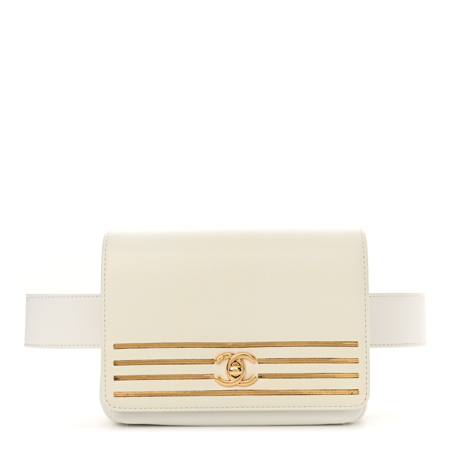 Chanel Grained Calfskin Embroidered Captain Gold Belt Bag White 1 of 14