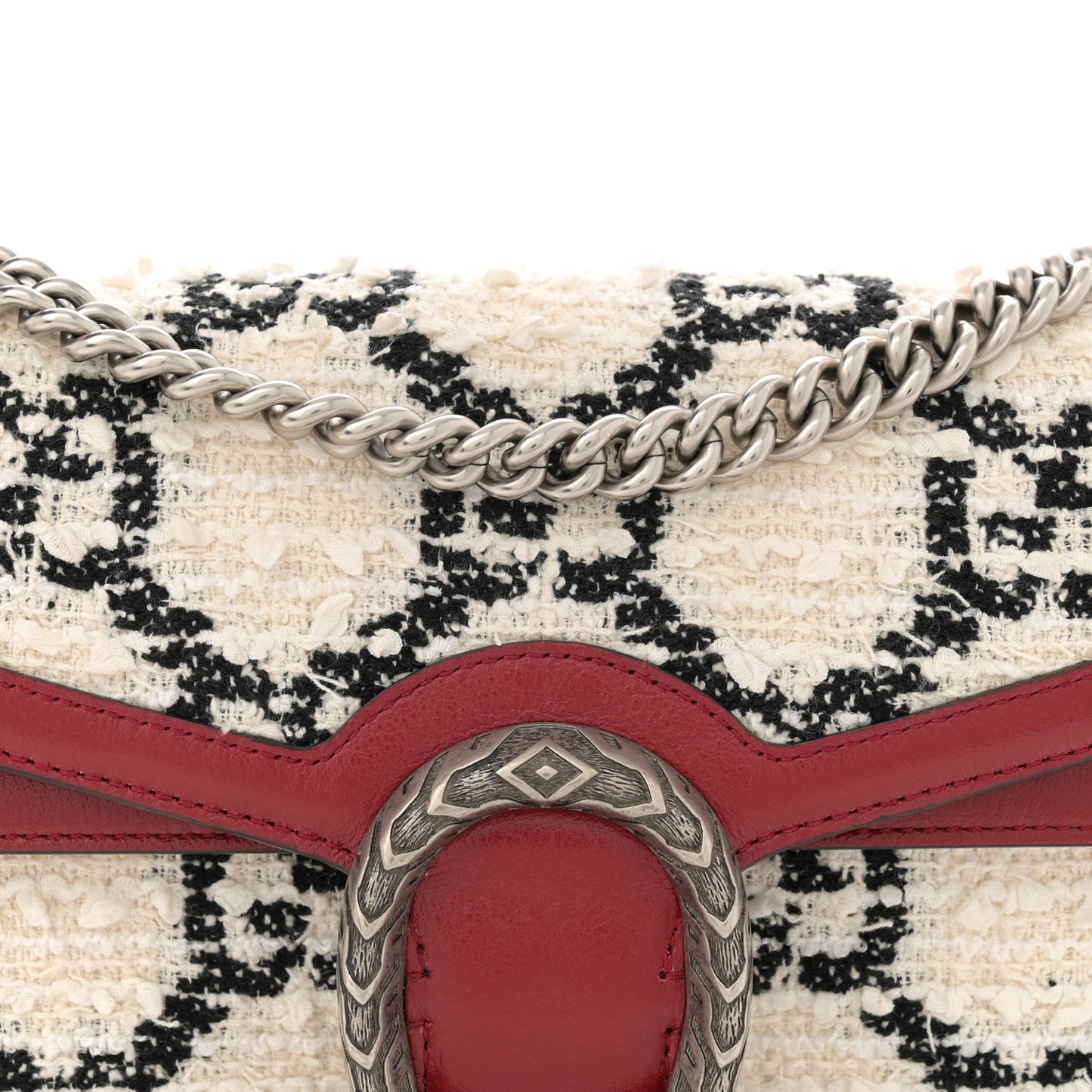 Tweed GG Monogram Small Dionysus Shoulder Bag White Black Romantic Cherry