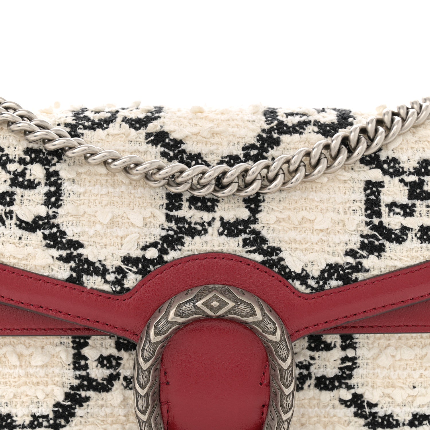 Gucci Tweed GG Monogram Small Dionysus Shoulder Bag White Black Romantic Cherry 9 of 13