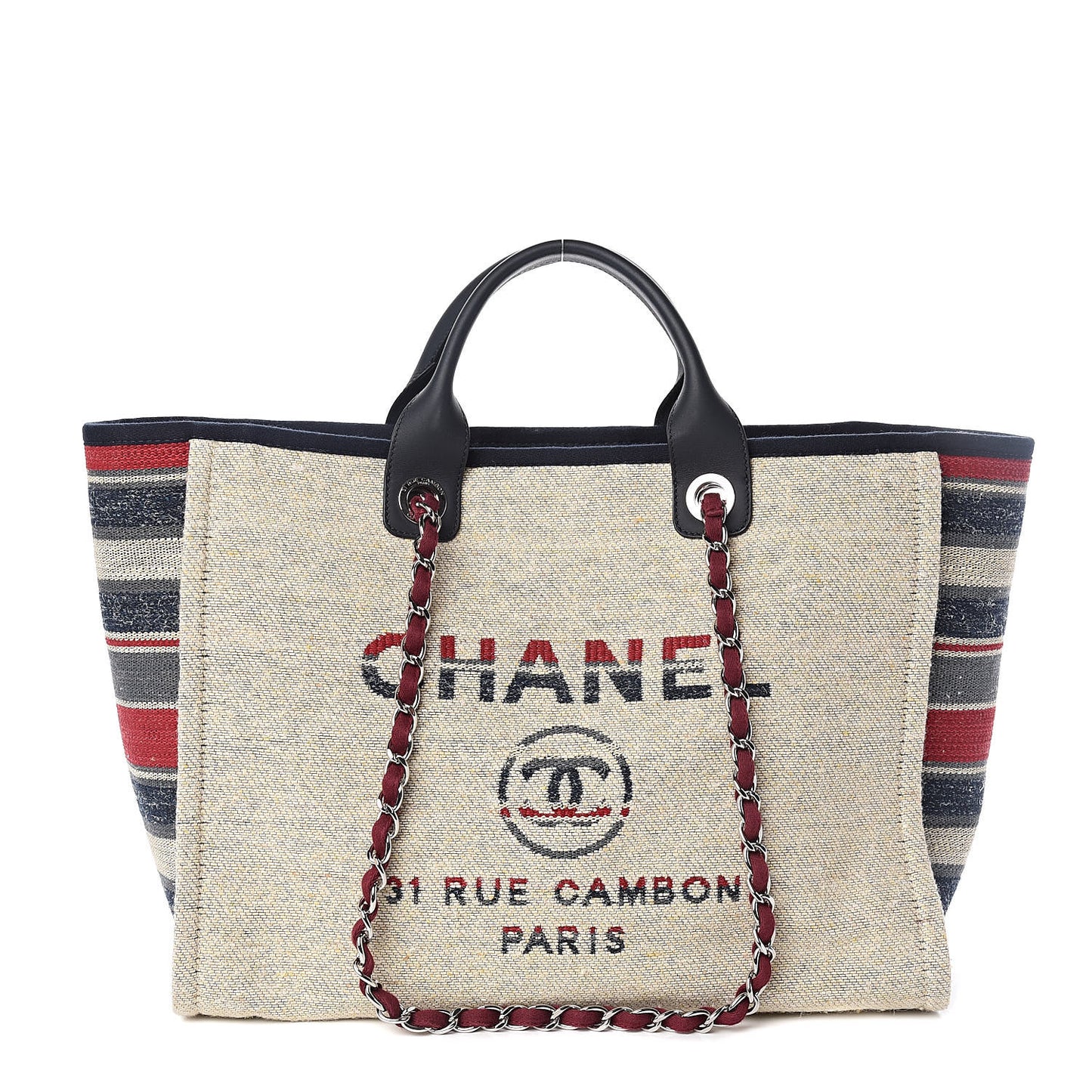 Striped Canvas Medium Deauville Tote Beige