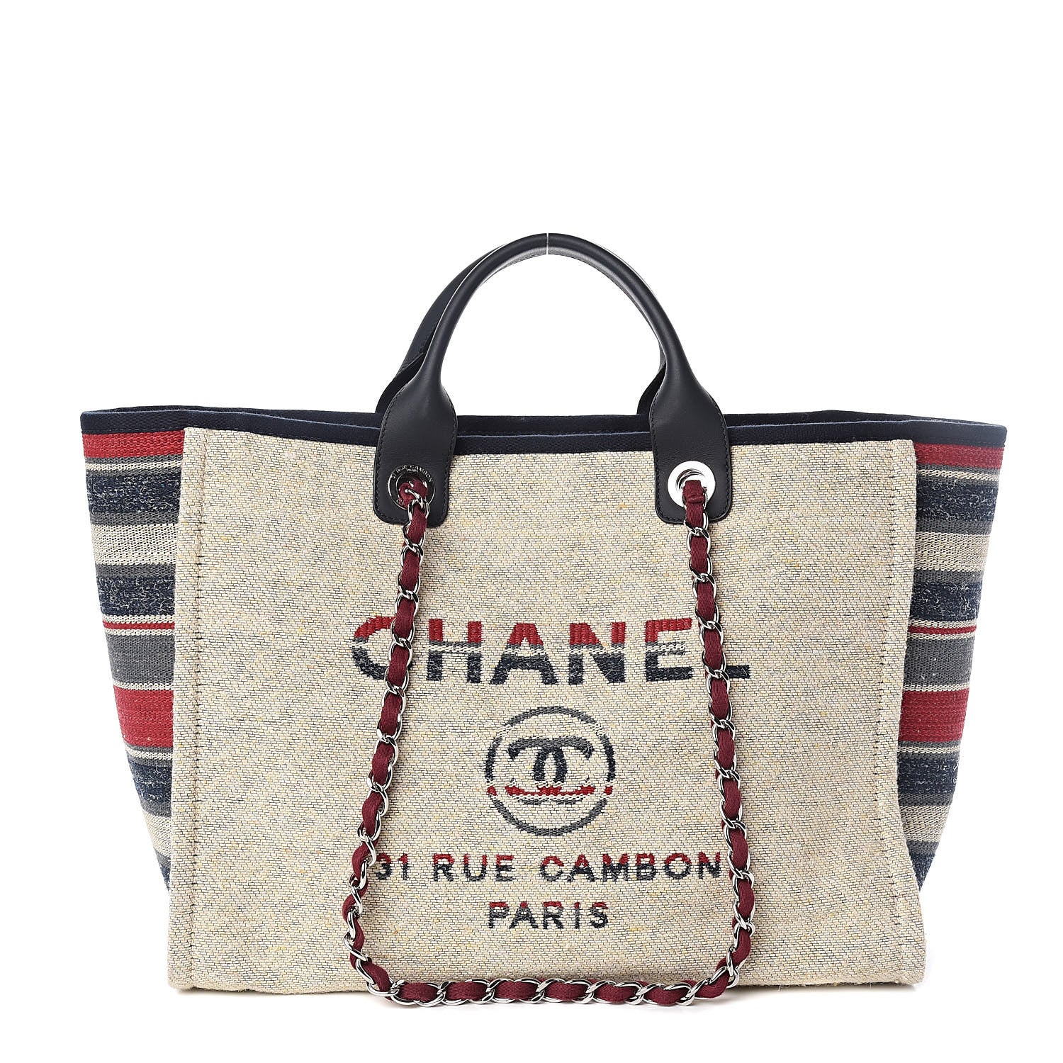 Chanel Striped Canvas Medium Deauville Tote Beige 1 of 12