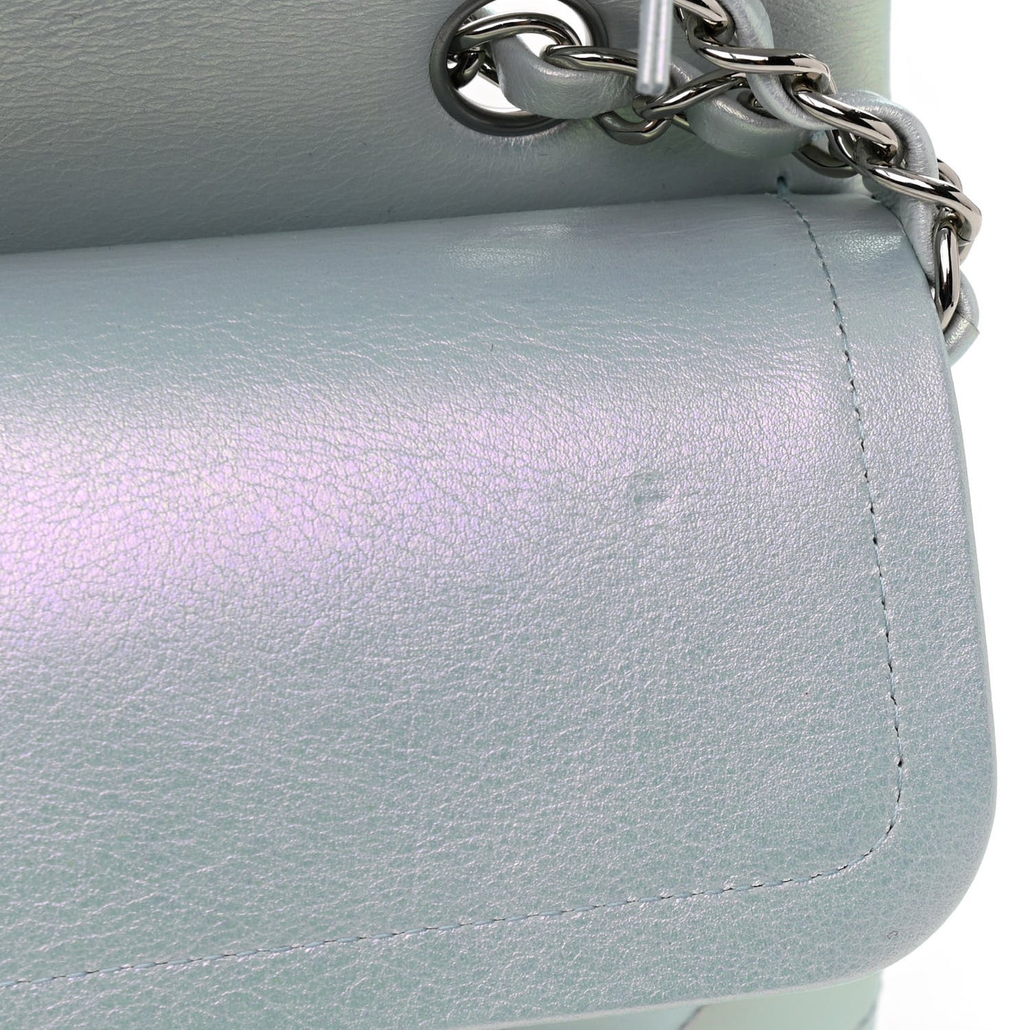 Iridescent Calfskin Quilted Medium Double Flap Light Blue