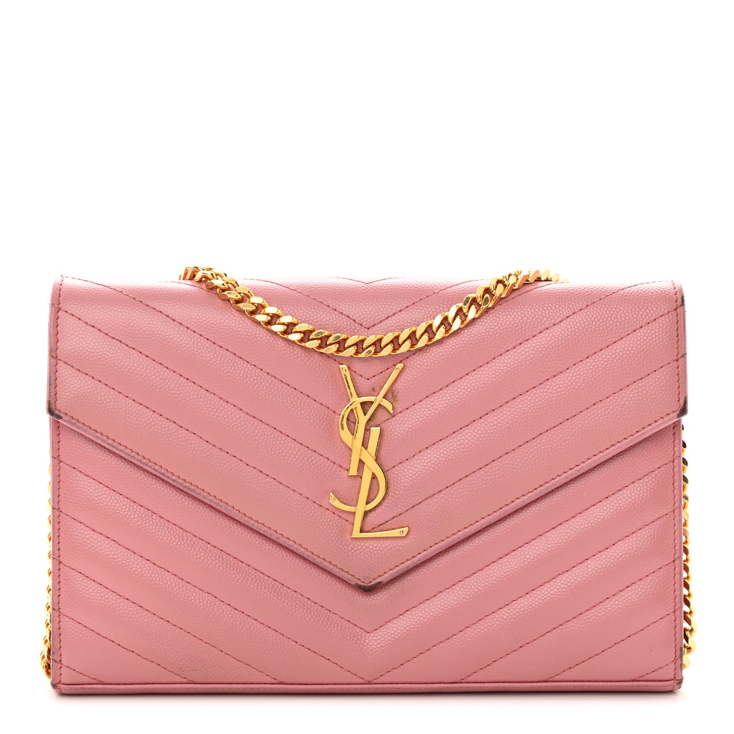 Grain De Poudre Matelasse Chevron Monogram Chain Wallet Tender Pink