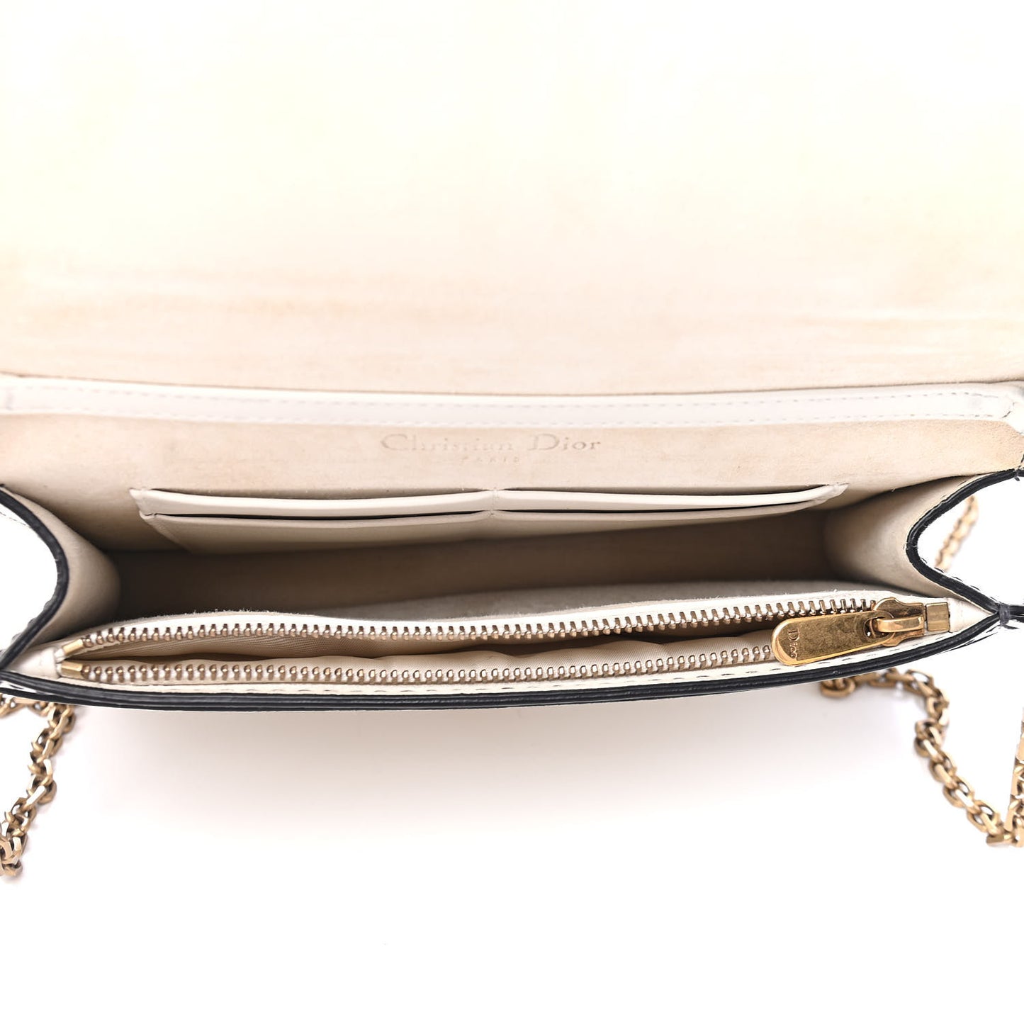 Calfskin J'Adior Wallet on Chain Pouch Off White