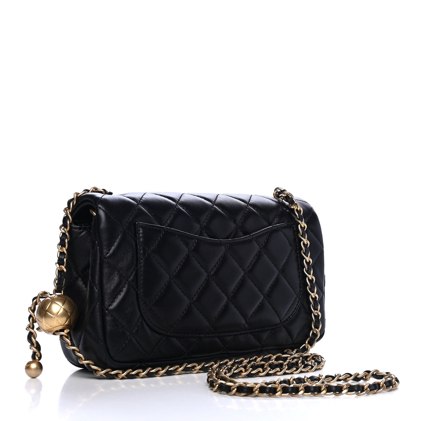 Lambskin Quilted Mini Rectangular Pearl Crush Flap Black