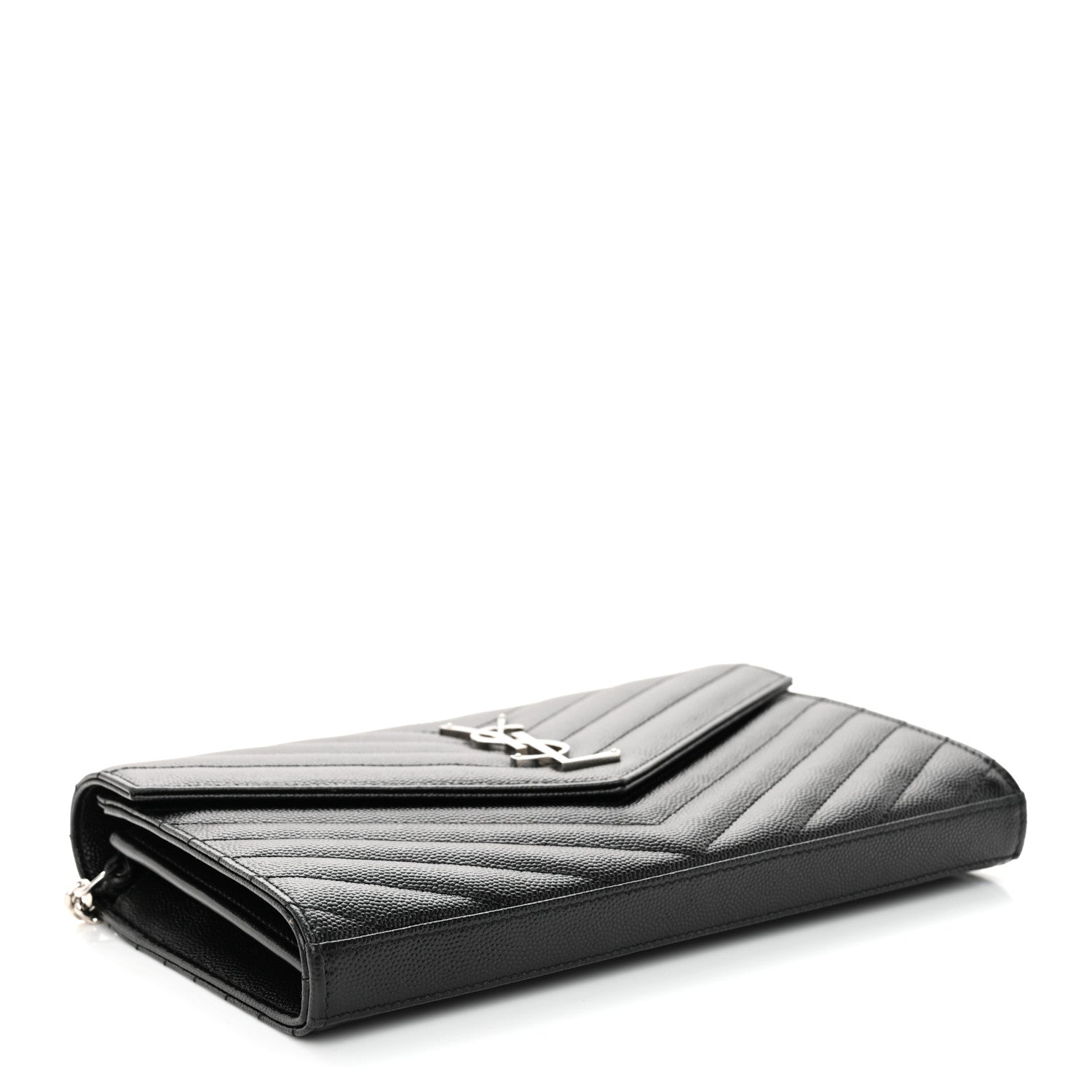 Saint Laurent Grain De Poudre Matelasse Chevron Monogram Chain Wallet Black 4 of 10