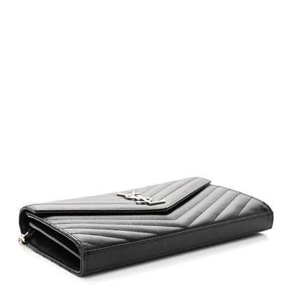 Saint Laurent Grain De Poudre Matelasse Chevron Monogram Chain Wallet Black 4 of 10
