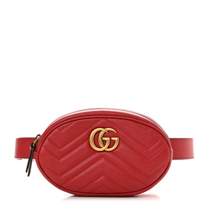 Gucci Calfskin Matelasse GG Marmont Belt Bag 85 34 Hibiscus Red 1 of 12