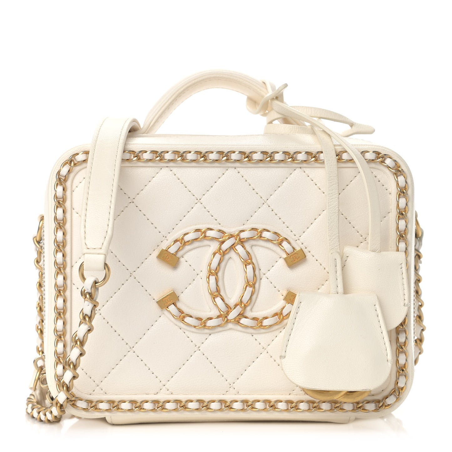 Goatskin Quilted Small CC Filigree Vanity Case White