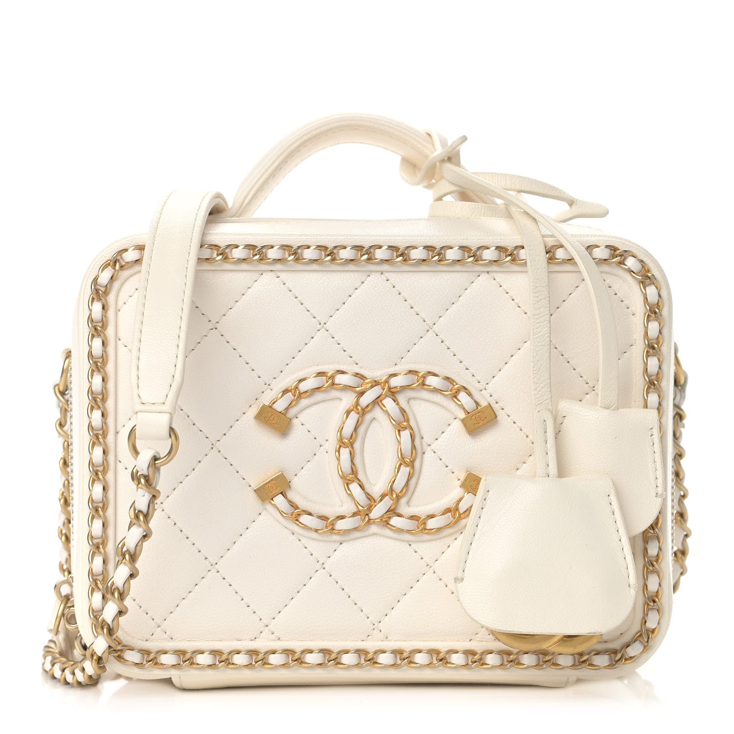 Chanel Goatskin Quilted Small CC Filigree Vanity Case White 1 of 9