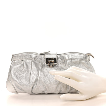 Salvatore Ferragamo Metallic Calfskin Small Gancini Clutch Silver 3 of 16