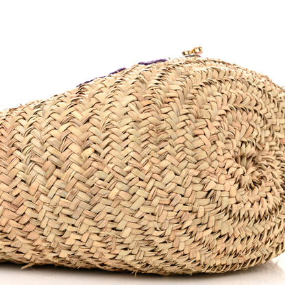 Dolce & Gabbana Woven Raffia Calfskin Lizard Embossed Crystal Embellished Kendra Logo Tote Violet Multicolor 8 of 12