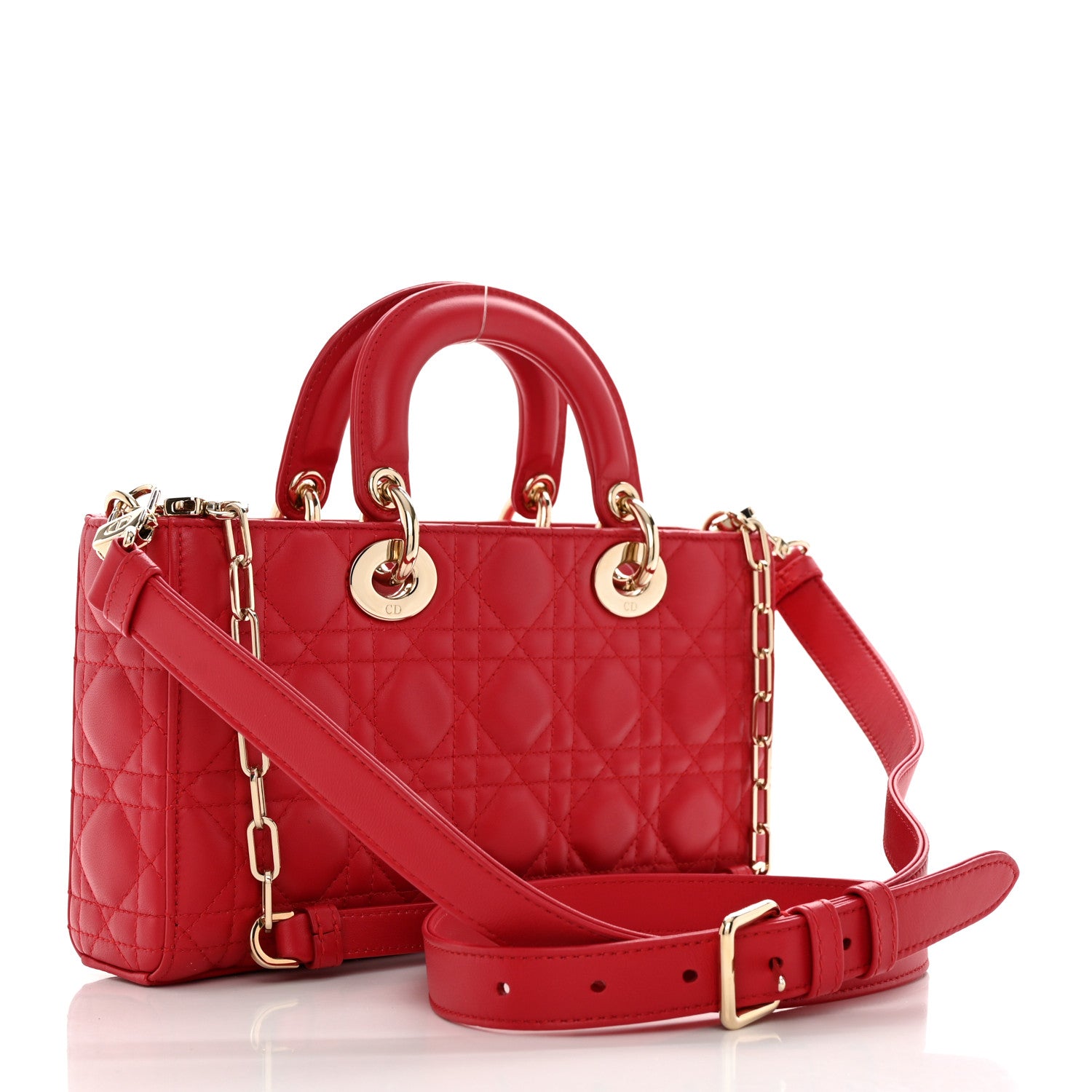 Christian Dior Lambskin Cannage Medium Lady D-Joy Red 2 of 11