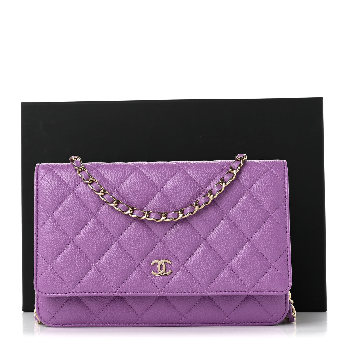 Caviar Quilted Wallet on Chain WOC Purple