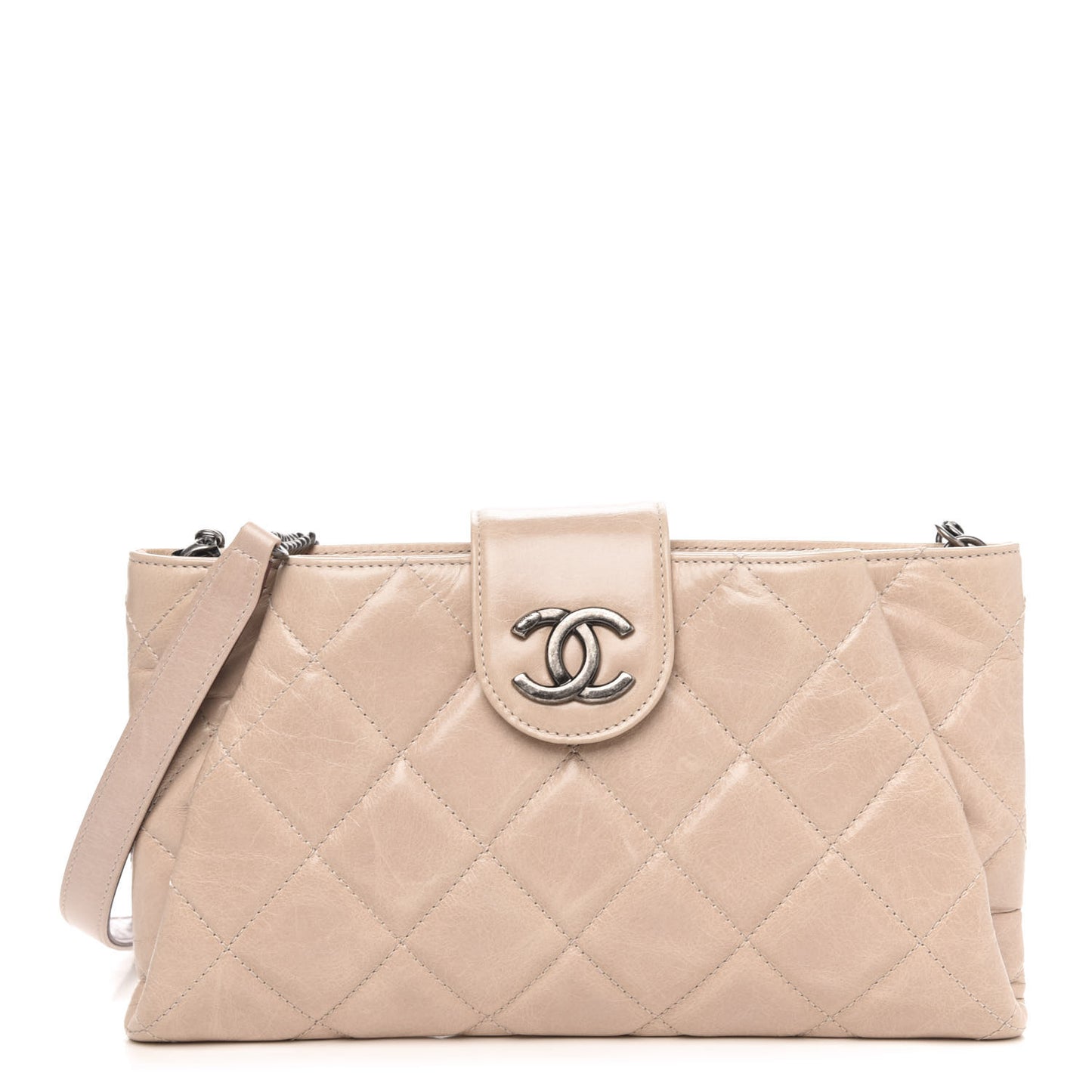 Glazed Calfskin Quilted Coco Pleats Chain Clutch Light Pink