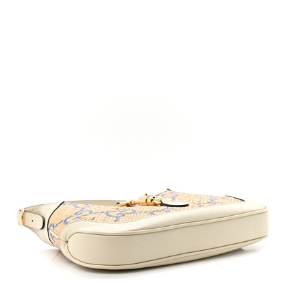 Gucci Raffia Textured Dollar Calfskin GG Monogram Small Jackie 1961 Hobo Mystic White Royale Natural 3 of 13