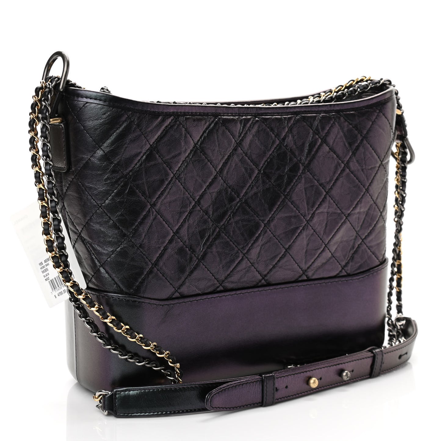 Iridescent Aged Calfskin Quilted Medium Gabrielle Hobo Black
