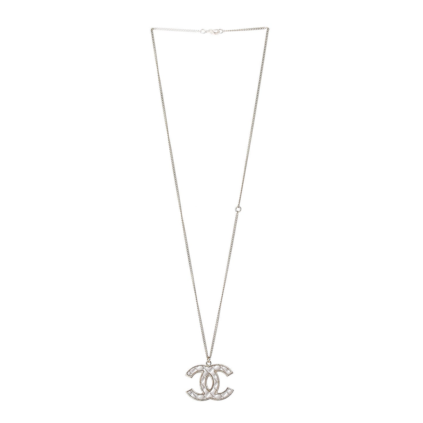 Metal Quilted CC Pendant Necklace Gold White