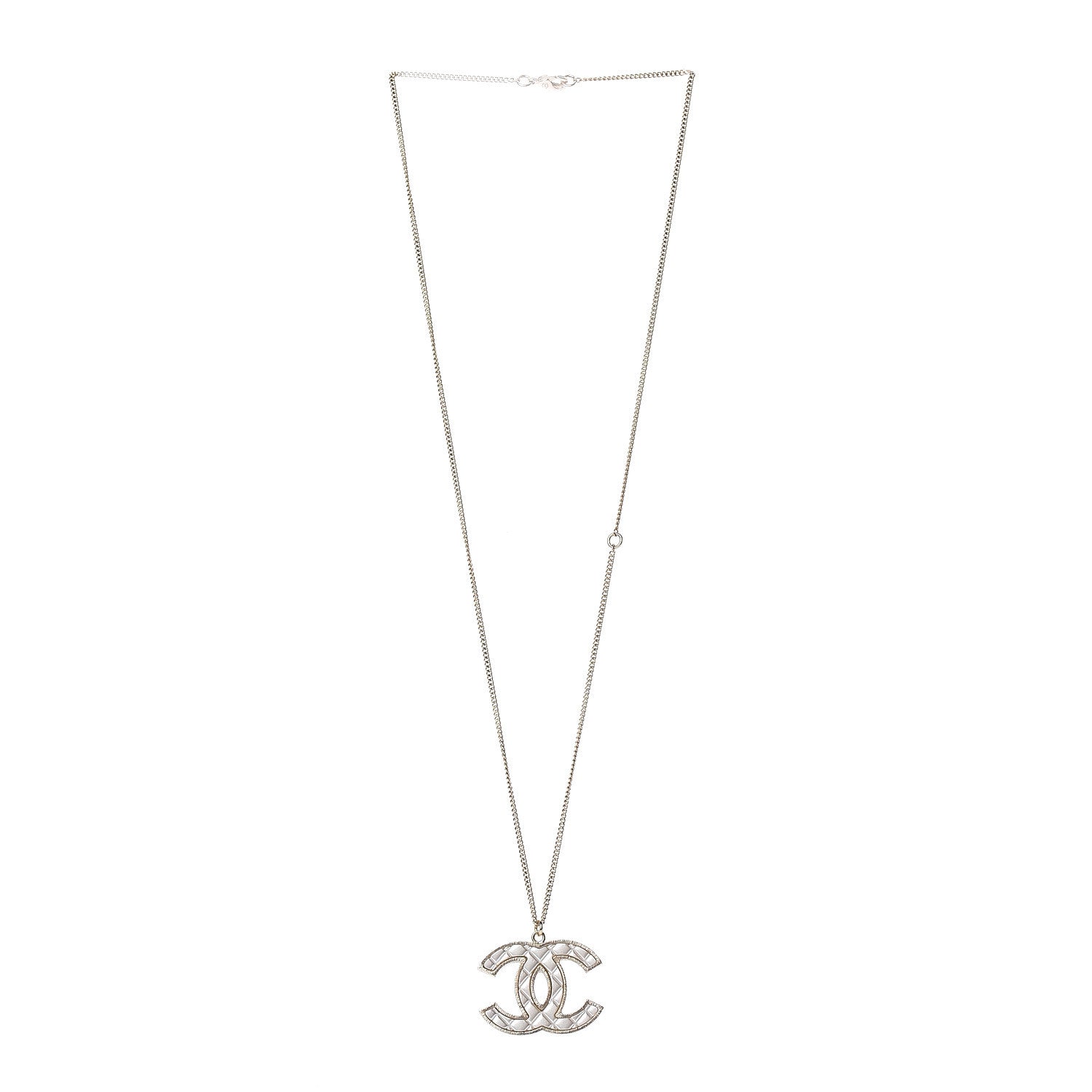 Chanel Metal Quilted CC Pendant Necklace Gold White 3 of 5