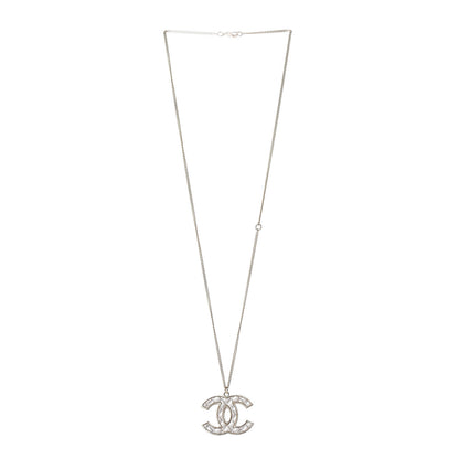 Chanel Metal Quilted CC Pendant Necklace Gold White 3 of 5