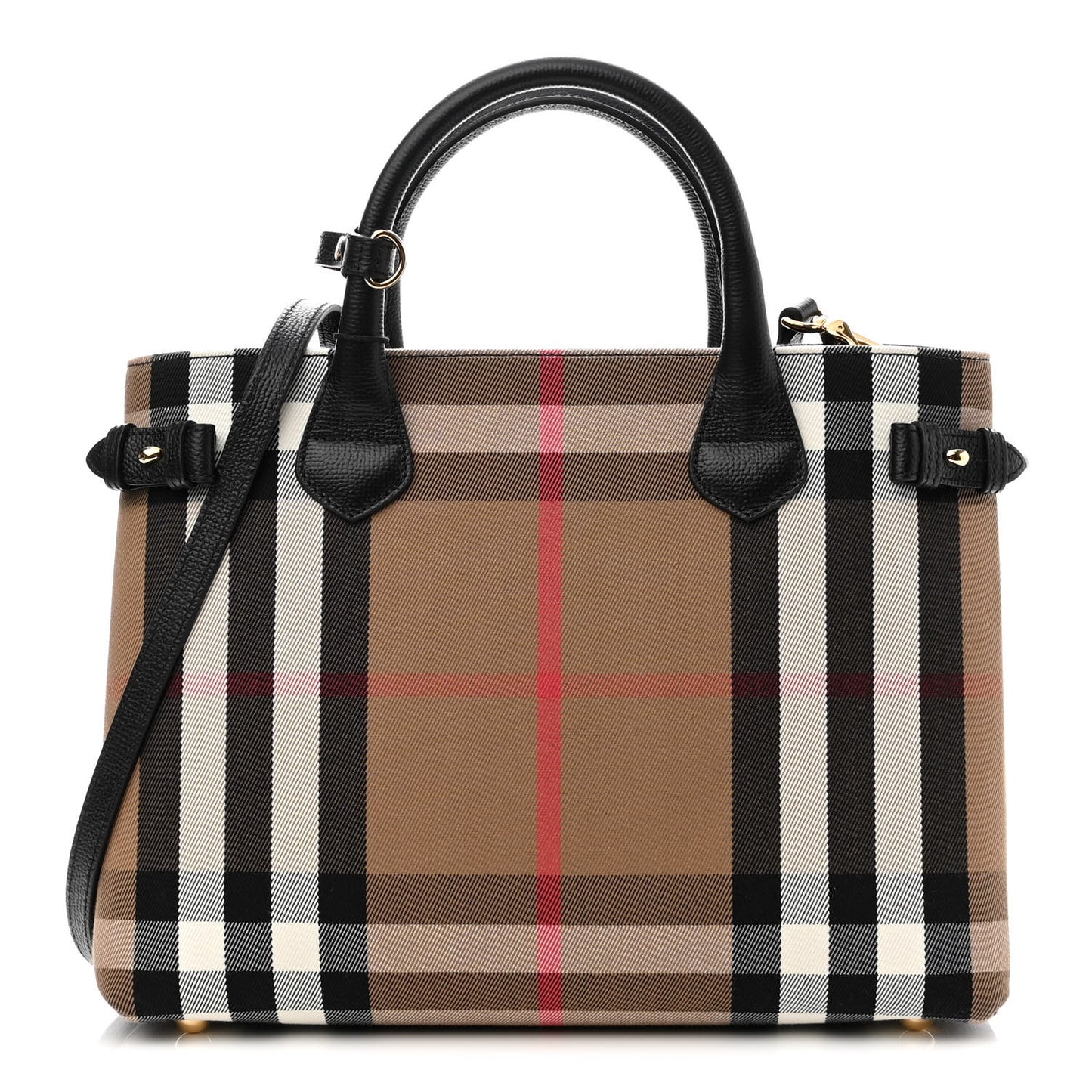 House Check Grainy Calfskin Medium Banner Tote Black