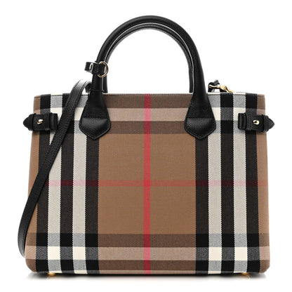 Burberry House Check Grainy Calfskin Medium Banner Tote Black 1 of 10