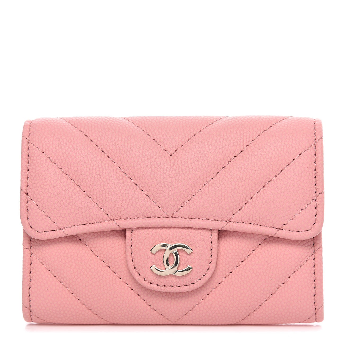 Caviar Chevron Quilted Flap Card Holder Pink