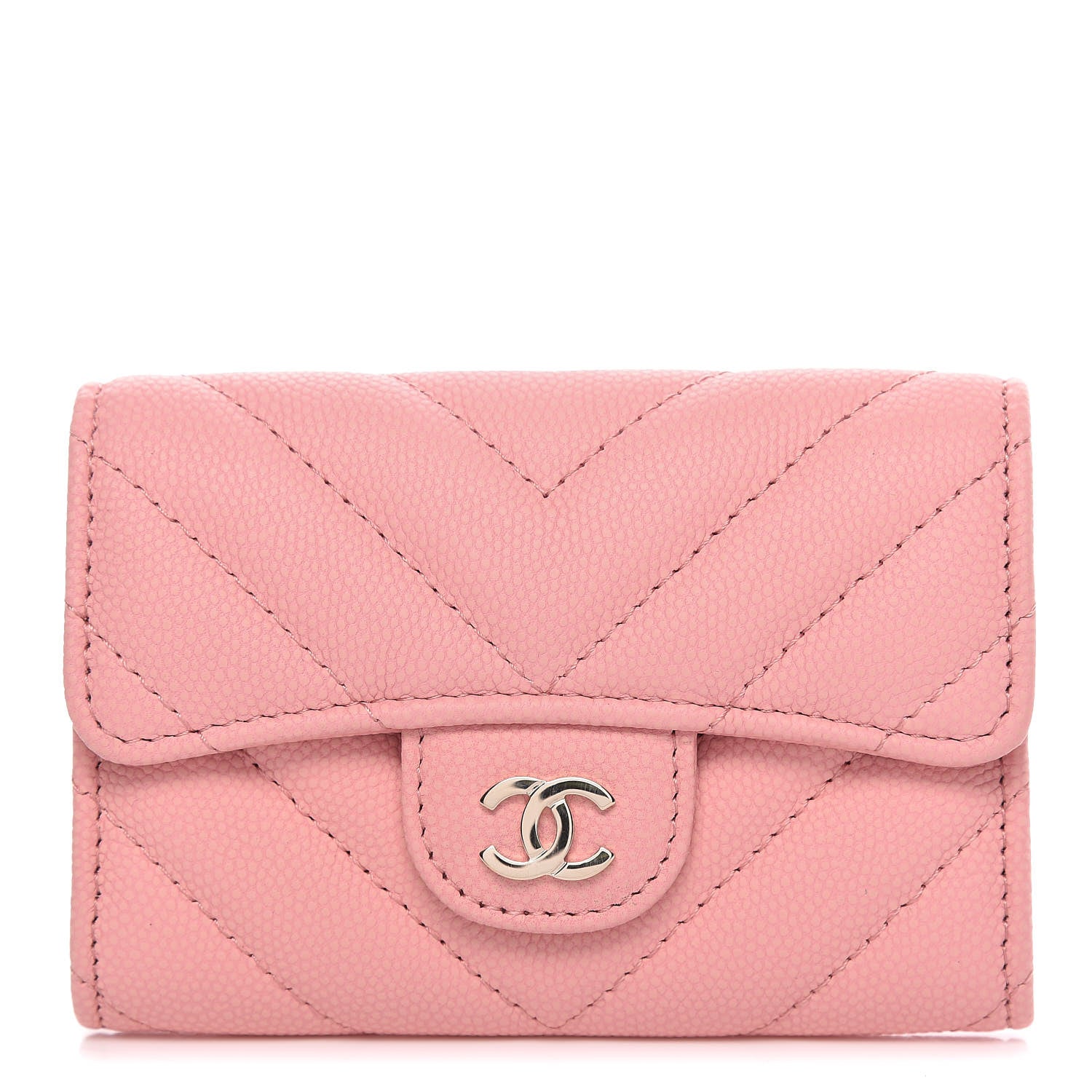 Chanel Caviar Chevron Quilted Flap Card Holder Pink 1 of 9