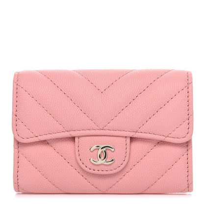 Chanel Caviar Chevron Quilted Flap Card Holder Pink 1 of 9